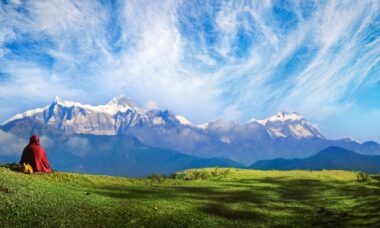 monk, snow mountain, meditation