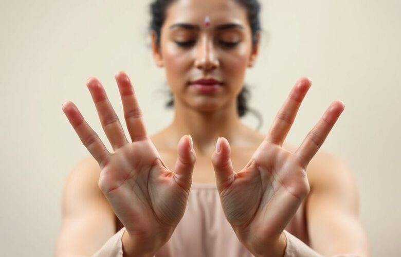 Person praktiziert die Kali Mudra mit eleganten Händen.